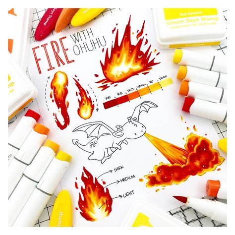 How To Color Fire With Markers, How To Draw Fire With Markers, Coloring With Markers Ideas, Art With Copic Markers, Coloring With Ohuhu Markers, Copic Marker Color Combinations, Alcohol Marker Drawing Tutorial, Marker Shading Techniques, Coloring With Markers Tips