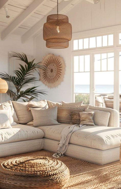 Unique Boho Living Rooms with Coastal Flair | Boho Living Rooms Beachy Living Room Ideas, Coastal Boho Interior, Coastal Boho Living Room, Neutral Coastal Living Room, Boho Beach House Decor, Boho Living Rooms, Beachy Living Room, Boho Living Room Inspiration, House Flipper