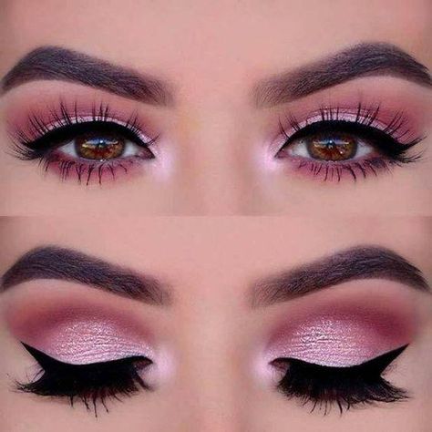 Maquillaje de ojos en tonos rosado perla | Belleza Sanggul Cepol, Machiaj Smokey Eyes, Eyeliner Cat, Rosa Make-up, Mermaid Beauty, Makeup Cantik, Pageant Makeup, Pink Smokey Eye, Make Up Designs