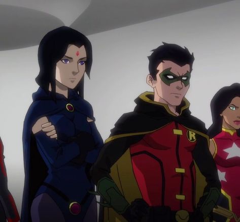 Damian Wayne Dcamu, Damian And Raven, Justice League Dark Apokolips, Damian Raven, Gotham Aesthetic, Young Justice Comic, Dc Aesthetic, Young Justice League, Miss Marvel