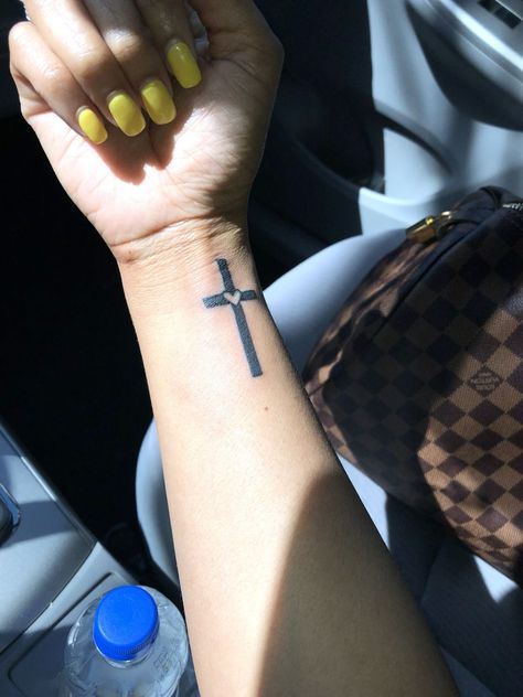 Tattoo Ideas With Cross, Cross Tats For Women, Small Cross Wrist Tattoos For Women, Cross Tattoo On Wrist For Women, Red Ink Cross Tattoo, Hand Cross Tattoos For Women, Cross Hand Tattoos For Women, Cross Tattoos For Women On Wrist, Cross Tattoos For Women On Arm