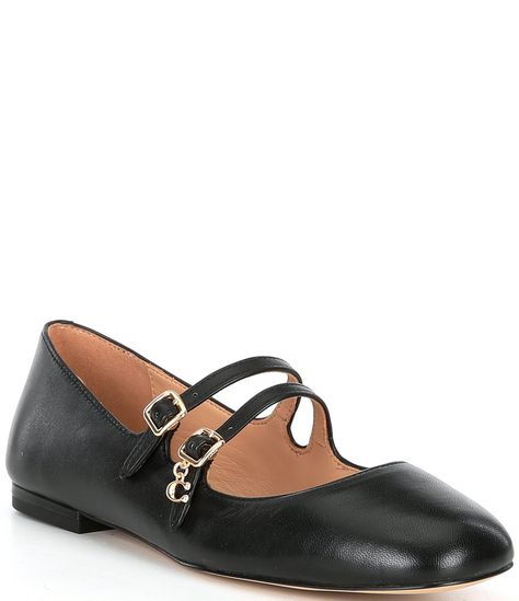 From COACH, the Whitley Leather Double Strap Mary Jane Flats feature:Leather upperBuckle closureLeather liningRubber outsoleapprox. 0.5'' heel heightImported. Leather Mary Jane Flats, Coach Flats, Shoe Wardrobe, Aesthetic Shoes, Mary Jane Flats, Leather Mary Janes, Strap Shoes, Dillard's, Leather Flats