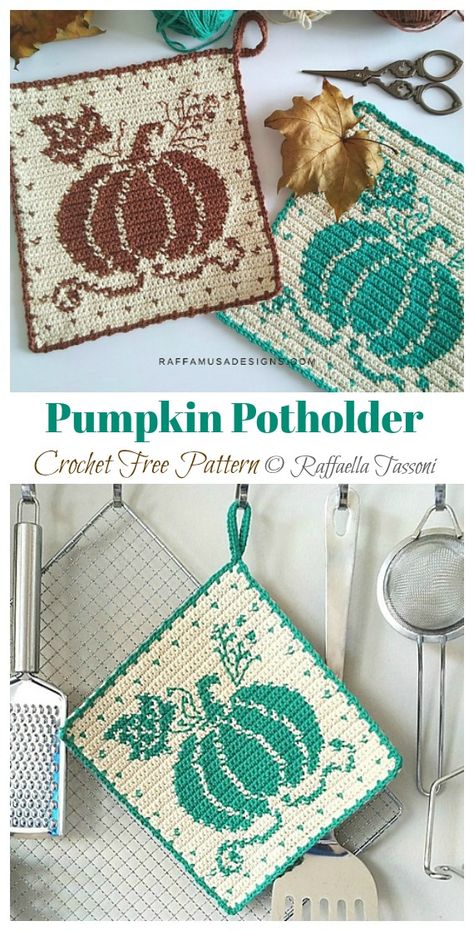 Crochet Hotpad, Crochet Potholder Patterns, Crochet Hot Pads, 10 October, Fall Crochet Patterns, Potholder Patterns, Decor Crochet, Halloween Crochet Patterns, Crochet Potholders