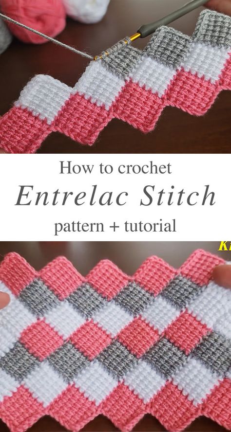 Crochet Entrelac Stitch - Crochet & Knit by Beja - Free Patterns, Videos + How To Enterlac Crochet, Crochet Entrelac, Useful Crochet, Hairstyles Bob, Tunisian Crochet Patterns, Tunisian Crochet Stitches, Crochet Stitches For Blankets, Crochet Stitches Free, Crochet Blanket Designs