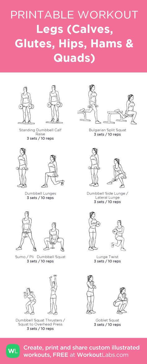 Legs (Calves, Glutes, Hip Flexors, Hamstrings & Quads) Inner Leg Workout, Leg Workouts Gym, Fitness Studio Training, Workout Gym Routine, Printable Workout, Gym Workout Plan For Women, Reps And Sets, Workout Women, Hip Flexors