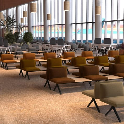 Back to our Spaces by Arper reimagines airport and office designs after pandemic Airport Waiting Area, Future Airport, Airport Furniture, Airport Interior, Irvine Spectrum Center, Irvine Spectrum, Athens Airport, Flexible Furniture, Lounge Interiors