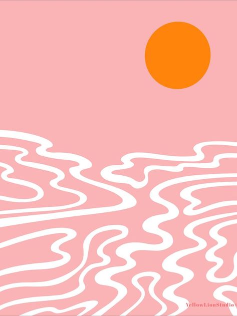 Pink Ocean Printable available on Etsy - Yellow Lion Studio , a simple art print on my etsy shop, Instant download wall art, pink and orange, simple, sun, sunset, waves, line art, minimalist wall decor, boho, bohemian, flow, flowy, abstract, sunrise, decor, homedecor, homeinteriors, interiordesign, printable, etsy, etsyfinds, design, simplistic, flowing, ocean, sea, art #blush #bright #aesthetic #line #print #cute #kids #children #nursery #livingroom #kitchen #bedroom Pink Ocean Sunset, Waves Line Art, Sunrise Decor, Sunset Simple, Orange Landscape, Sunset Illustration, Bright Artwork, Pink Artwork, Ocean Artwork