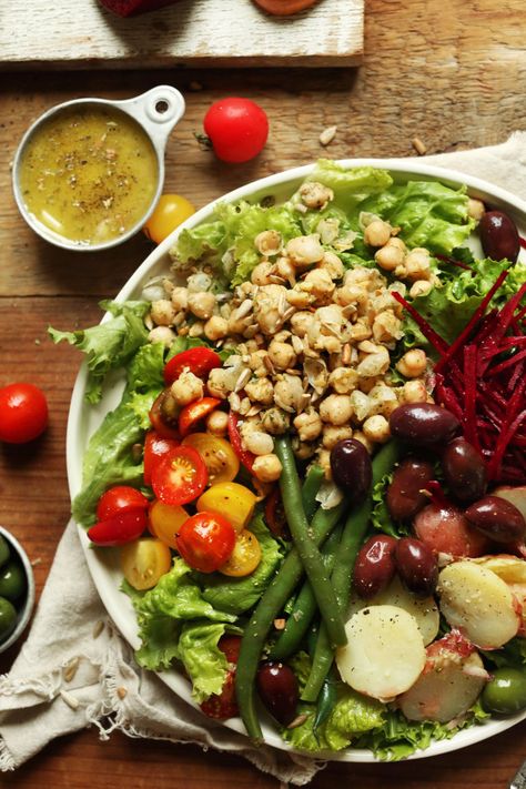 Dijon Vinaigrette, Nicoise Salad, Minimalist Baker, Vegan Salad Recipes, Red Beets, Diet Vegetarian, Roasted Chickpeas, Vegan Salad, 21 Day Fix