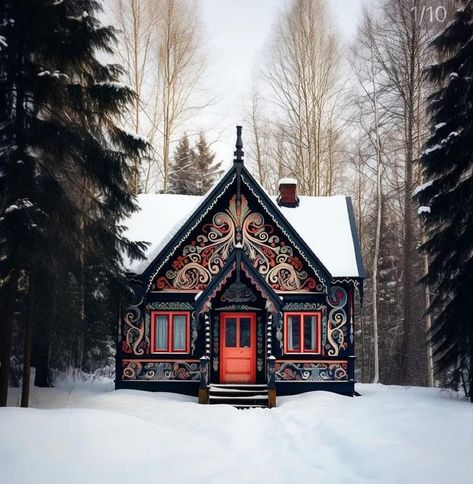 Tiny Cottage In The Woods, Tiny Wood Cabin, Gothic Tiny House, Cozy Winter House, Cozy Winter Cottage, Small Cabin In The Woods, Cottage Winter, Cottage Tiny House, Cabin Designs