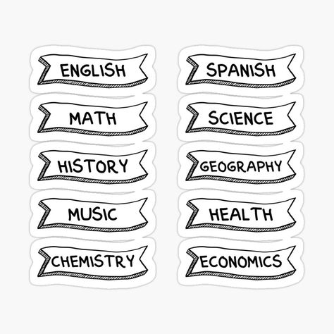 School Subject Labels (version 1.2) by Cactus202 | Redbubble School Subject Labels, School Labels Printables, School Stickers Labels, High School Subjects, Subject Labels, School Labels, Scrapbook Stickers Printable, History Of Science, School Stickers