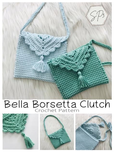 Bella Borsetta Clutch Crochet Pattern ~ Sweet Potato 3 Crochet Clutch Free Pattern, Crochet Mini Bag, Crochet Clutch Bags, Clutch Pattern, Micro Crochet, Handbags Patterns, Crocheted Bags, Crochet Free Patterns, Crochet Clutch