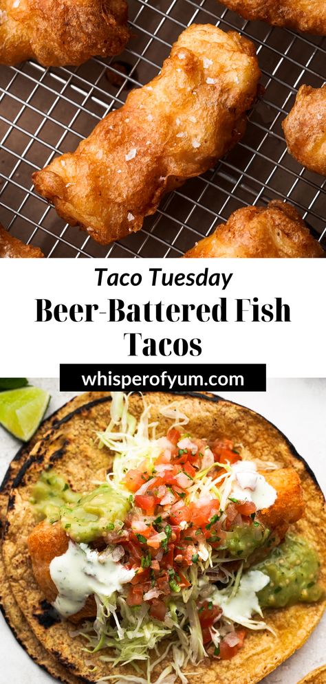 Fish Taco Beer Batter Recipe, Fish Tacos Batter Recipe, Fish Tacos Batter, Fish Tacos Fried, Baked Fish For Tacos, Beer Battered Fish Tacos With Baja Sauce, Beer Battered Mahi Mahi, Battered Cod Fish Tacos, Mexican Fried Fish