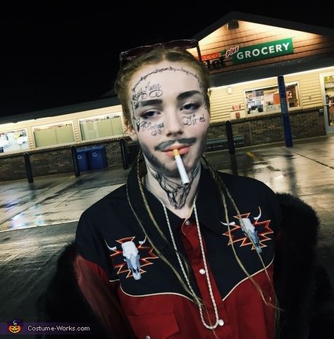 Female Post Malone Costume, Musical Artist Costumes, Music Artist Halloween Costumes, Post Malone Halloween Costume, Music Artist Costume, Post Malone Costume, Music Artist Costume Ideas, Funny Costumes For Women, Dyi Costume