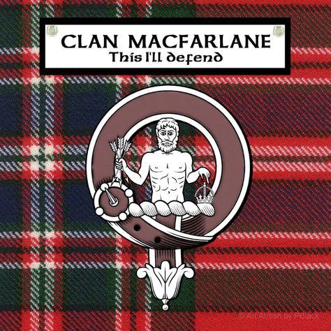 Clan Macfarlane Tartan, Batdge & Motto Unique Surname, Unique Surnames, Macfarlane Tartan, Macdonald Tartan, Clan Macdonald, Scottish Clans, Poster Size, Tartan, Wall Art