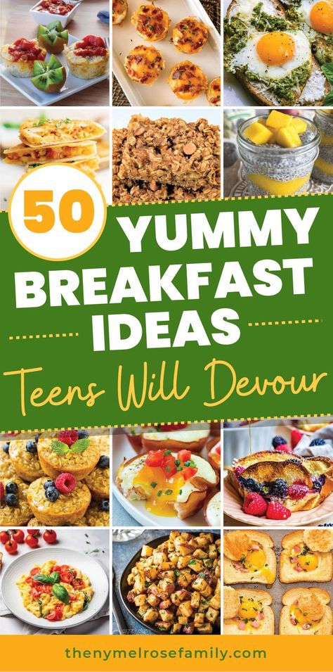 50 Yummy Breakfast Ideas Teens Will Devour Breakfast Ideas For Teens, Yummy Breakfast Ideas, Recipe For Teens, Weekday Breakfast, Healthy Breakfast Ideas, Healthy Breakfast Recipes Easy, Quick Healthy Breakfast, Breakfast On The Go, Make Ahead Breakfast