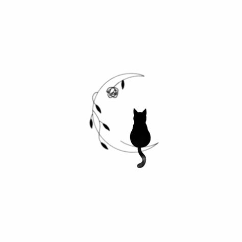 Easy Cat Tattoo Ideas, Tattoo Ideas For A Lost Pet Cat, Tattoos Cats Minimalist, Two Cats Tattoo Outline, Black Cat Simple Drawing, Mini Black Cat Tattoo, Cat And Moon Tattoo Simple, Simple Black Cat Drawing, Cat Moon Tattoo Designs