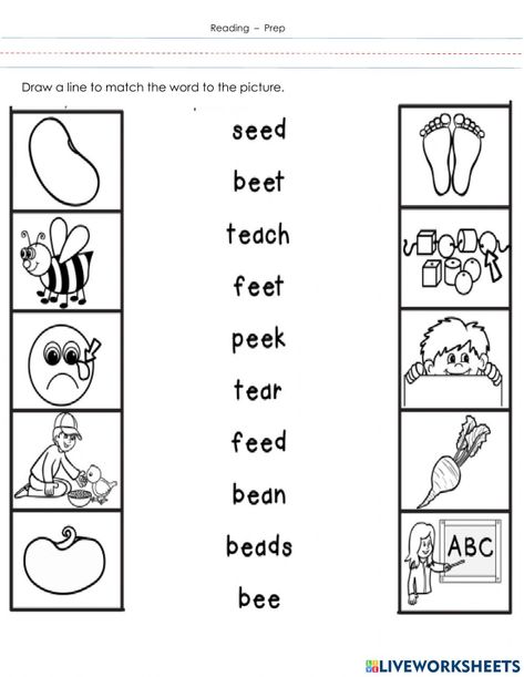 Long Vowel E Worksheets, Vowel E Worksheets, Long E Worksheets, Ee Worksheets, Ea Worksheets, Ee Phonics, Verbs Kindergarten, Long E Words, Teaching Vowels