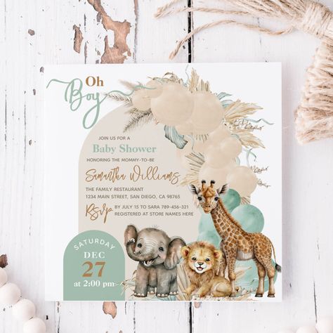 Safari animal Boho Oh Boy Baby Shower Invitation - Baby Shower Invitations Boho Animal Baby Shower Ideas, Aqiqah Invitation, Safari Baby Boy, Safari Baby Shower Boy, Lion Baby Shower, Baby Boy Invitations, Lion Baby, Safari Baby Shower Invitations, Boy Shower Invitations