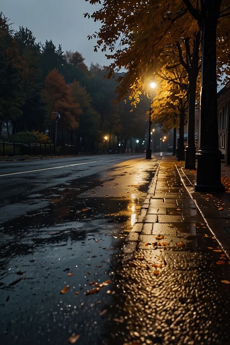 Rainy scenery on autumn nights 1 Rainy Morning Photography, Rainy Landscape Photography, Rainy Scenery, Rainy Landscape, Landscape Rain, Rainy Day Images, Rainy Streets, Rainy Photography, Rainy Autumn