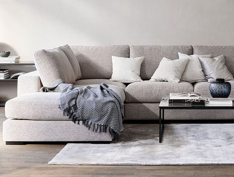 Light grey corner Sofa with Cushions on it Corner Sofa With Cushions, Gray Sofa Living, Corner Sofa Living Room, Small Corner Sofa, Grey Sofa Living Room, Grey Corner Sofa, Light Sofa, Sofas For Small Spaces, Perfect Sofa