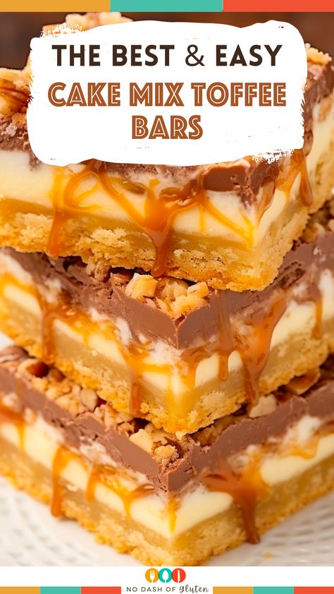 Zero Bar Cake, Almost A Candy Bar Recipe, Toffee Cake Bars, Triple Layer Toffee Cracker Bars, Toffee Desserts Easy, Desserts To Make With Condensed Milk, Crunch Bar Cake, Yellow Cake Mix Bars Recipes, Ooey Gooey Cake Mix Bars