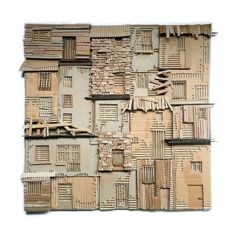 Cardboard Relief, Cardboard Art Sculpture, Atami, Art Carton, Cardboard Sculpture, Paper Collage Art, Architecture Collage, Sustainable Art, Found Object Art