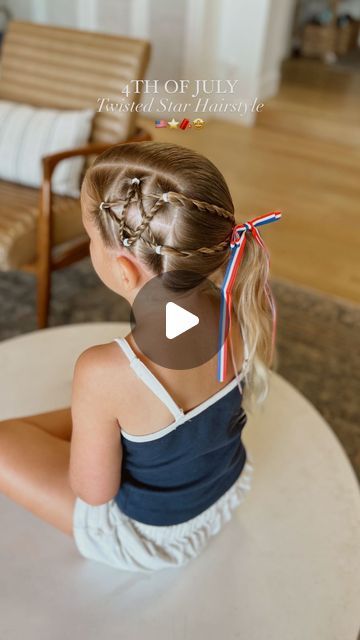 Camilla Thurman on Instagram: "Can’t share 4th of July hair ideas without a 🌟STAR HAIRSTYLE🌟 This one is a must 🇺🇸🤩  Comment STAR and I will send you a DM to shop flag tank top, patriotic bow and all hair products we use.   STAR TIP:  (Where to place the hair elastics)  First section - keep elastic in center and toward back of section 2nd and 3rd sections - keep elastic on the outer edge of each section (one closest to the part the other closest to the ear) 4th and 5th sections - keep elastic in the back center Making sure these placements are close to these will help define the shape of the star the most.  Inspo from: @brownhairedbliss   #girlshair #4thofjuly #4thofjuly #star #starhair #starhairtutorial  #4thofjulyhair #redwhite #redwhiteandblue #redwhiteandbluehair #girlshairstyles Girls Star Hairstyle, Star Hairstyles For Kids 4th Of July, Veterans Day Hairstyles For Kids, Hair Styles You Can Do Yourself, Patriotic Hairstyles For Kids, Fourth Of July Hairstyles For Kids, 4th Of July Hairstyles For Kids, 4th Of July Hair Ideas, Star Hairstyles For Kids