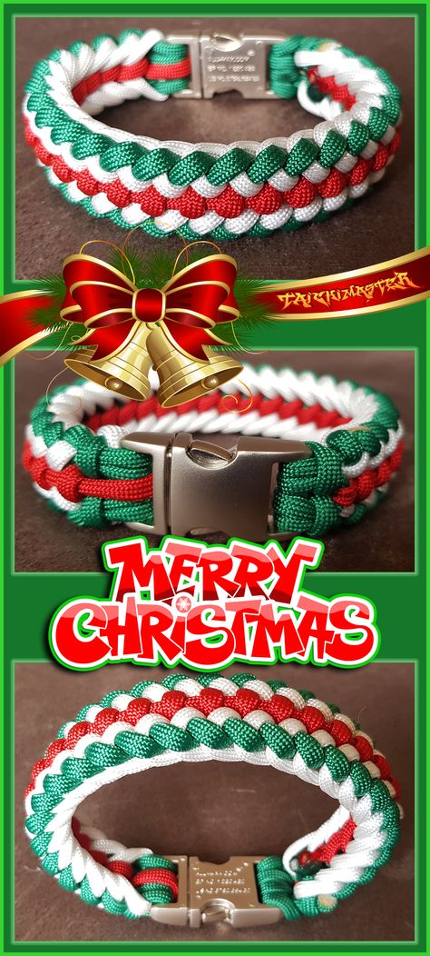 Christmas Paracord Bracelet Christmas Paracord Crafts, Paracord Christmas Ornaments, Paracord Christmas, Paracord Collar, Paracord Crafts, Pta Ideas, Christmas Collar, Paracord Bracelet Diy, Paracord Dog Collars