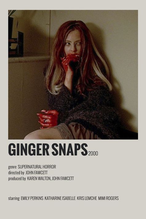 GINGER SNAPS minimalist poster Ginger Snaps Movie, Indie Movie Posters, Movie Bloopers, Film Recommendations, Movies To Watch Teenagers, New Movies To Watch, Girly Movies, Great Movies To Watch, Teen Movies