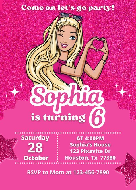 Editable Barbie Birthday Invitation Template Set the stage for a celebration that’s nothing short of fabulous! Dive into a world of glitz and glamour with this exclusive Barbie Birthday Invitation template, promising an unforgettable bash filled with style, sparkle, and Barbie magic. What sets this Barbie Birthday Invitation apart? This isn’t just any invitation; it’s your exclusive ticket to a Barbie dream party!! Our Barbie Birthday Invitation template is meticulously designed with flair, ensu Editable Barbie Invitation, Barbie Birthday Invitation Template, Free Barbie Invitation Templates, Barbie Birthday Invite, Barbie Invitation Template Free Printable, 5th Birthday Barbie Theme, Barbie Birthday Invitations Free, Barbie Party Invite, Barbie Theme Invitation