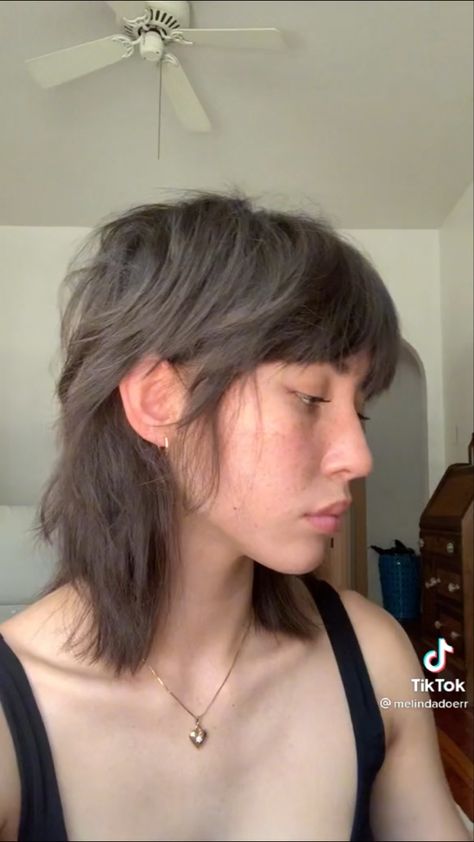 Short Hair Women Mullet, Shag Mullet Haircut Straight Hair, Shaggy Mullet For Women Short Straight, Shaggy Mullet Medium Hair, Shag Mullet Micro Bangs, Light Mullet Hairstyle Women, Mullet With Long Bangs, Short Shaggy Mullet Straight Hair, Elf Shag Hair