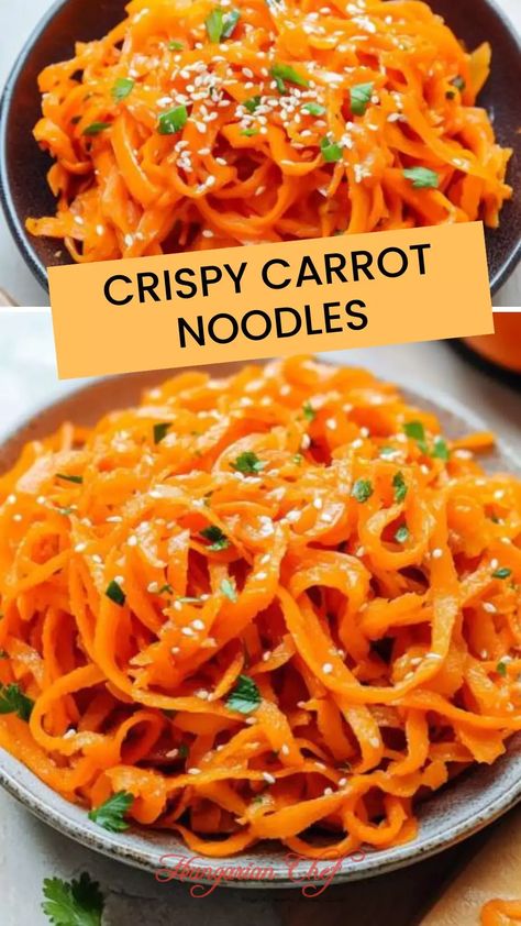 Crispy carrot noodles – Hungarian Chef Carrot Noodles Recipes, Carrot Noodles, Vegetable Noodles, Easy Weeknight Dinner, Hungarian Recipes, Carrot Recipes, Dinner Appetizers, Creamy Mashed Potatoes, Beef And Noodles