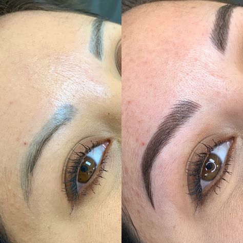 Brow Tattoo Eyebrows, Micro Shading Eyebrows, Color Correction Pmu, Microblading With Shading, Combo Brows Microblading, Tattoo Correction, Different Microblading Techniques, Eyebrow Shading, Combo Brows