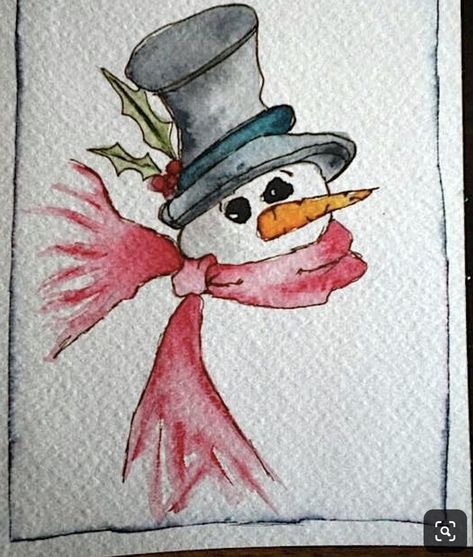 Morning Scribbles Christmas, Snowman Watercolor Paintings, Waterpaint Christmas Cards Easy, Watercolor Santa Claus Easy, Simple Christmas Cards Watercolour, Pen And Ink Christmas Cards, Simple Winter Drawings, Winter Watercolor Simple, Christmas Watercolor Paintings Easy