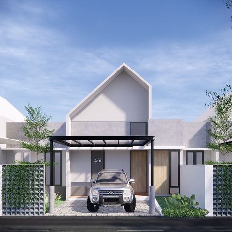 yogawahyu54 Scandinavian Facade, Scandinavian House Design, House Canopy, House Structure Design, Gable House, Bungalow Style House Plans, Compact House, House Design Pictures, Narrow House