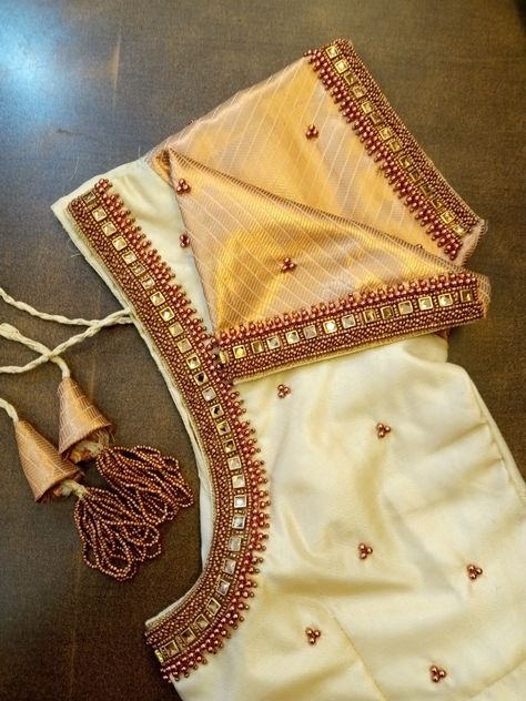 Lotus Design Aari Work Blouse, Basic Blouse Designs, Mirror Pose, Peacock Embroidery Designs, Silk Thread Bangles Design, Aari Design, Thread Bangles Design, Sugar Beads, Latest Blouse Designs Pattern