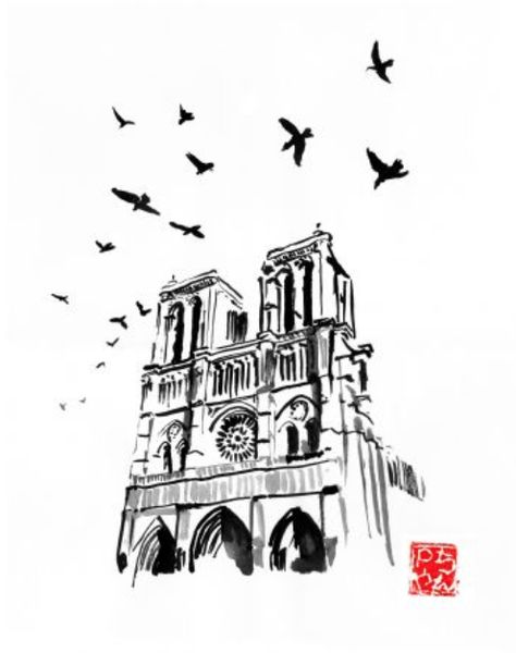 Paris Drawing, Notre Dame Paris, Image Transfers, Building Drawing, Cathedral Architecture, Original Paintings For Sale, Fine Art Drawing, Art Ink, Original Fine Art