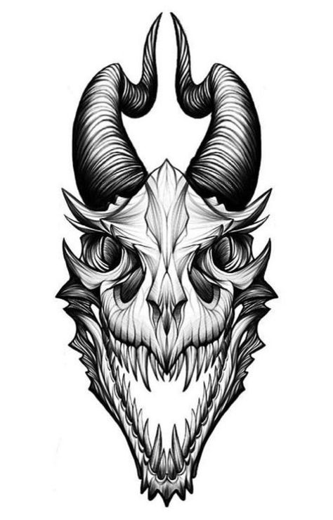 Horror Tattoo Ideas Dark Art Stencil, Symmetrical Dragon Tattoo, Dragon Skull Tattoo, Satanic Tattoos, Dragon Tattoo Art, Evil Tattoos, Demon Tattoo, Full Arm Tattoos, Skull Art Drawing