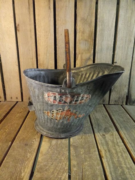 Vintage Coal Bucket. Measurements are 14x11x9.5 inches. Rusty Bucket, Adobe Homes, Old Tool Boxes, Antique Bucket, Metal Buckets, Old Bucket, Galvanized Planters, Tractor Seats, Cowboy Baby Shower