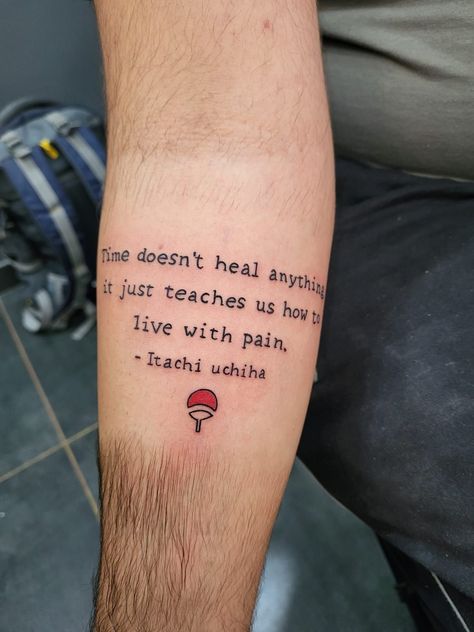 Naruto Tattoo Quotes, Anime Tattoos Quotes, Meaningful Naruto Tattoos, Anime Quotes Tattoo Ideas, Akatsuki Symbol Tattoo, Tattoo Ideas For Men Forearm Anime, Anime Tattoo Quotes, Wrist Tattoos Anime, Naruto Quotes Tattoo