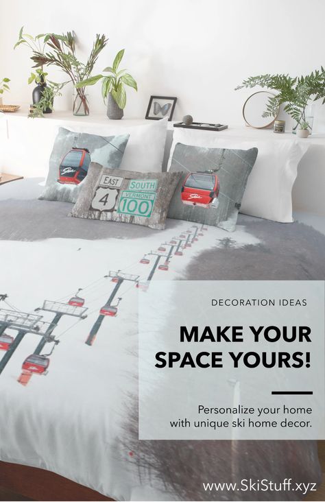 Decorating Ideas Skiing inspired bedroom decor.  This collection includes Stowe, Vermont, duvet covers and pillows. #decorating #skidecor #skistuff #skichaletdecor #skihomedecor Ski Bedroom Decor, Ski Bedroom Ideas, Ski Decor Ideas, Ski Bedroom, Ski Chalet Decor, Ski House Decor, Ski Home, Stowe Vermont, Ski Decor