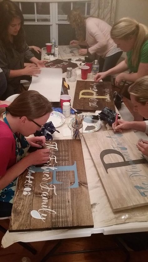 Do you want to learn how to throw an AWESOME girls night out!? Wine and Paint parties are SO POPULAR right now! This blog will teach you how I started! Girls Night Crafts, Paint Parties, Sign Painting, Painting Party, Pinterest Party, Craft Classes, Craft Club, Adult Crafts, Creation Couture