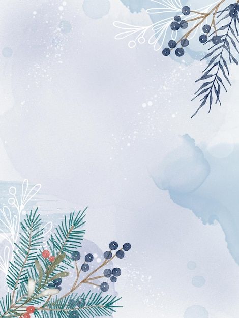 Watercolor winter background with plants... | Premium Photo #Freepik #photo #watercolor-vintage #pine-leaves #christmas-art #christmas-branch Winter Background Painting, Background Images Christmas, Christmas Watercolor Background, Simple Winter Background, January Background, Background For Poster, January Wallpaper, Vase Pattern, Winter Shrubs