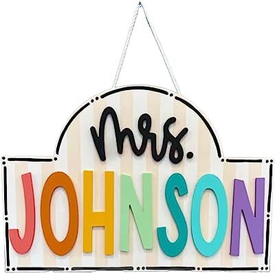 Personalized Teacher Name Sign: This door hanger is handmade, hand painted and created with love at the time of order. As with any handmade item, imperfections are a normal part of creation and there may be slight variations throughout! Personalize it with your teacher's name or course subject for a special touch. Classroom Back To School, Decor For Classroom, Teacher Door Sign, Teacher Decor, Teacher Door Signs, School Staff And Teachers Appreciation, Teacher Name Signs, Teacher Door, Daycare Room