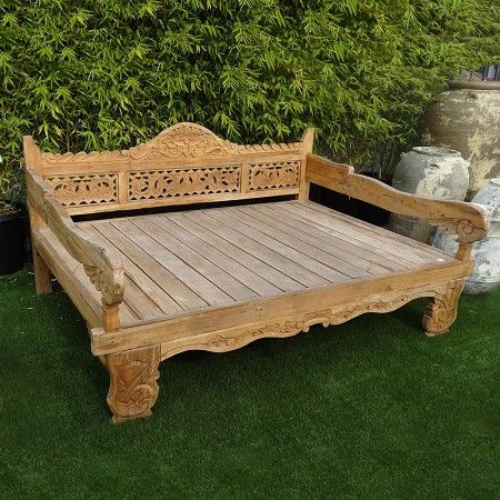 Balinese Teak Carved Daybed | Mix Furniture Balinese Daybed, Balinese Furniture, Balinese Interior, Ethnic Furniture, Bali Decor, Bali Furniture, Balinese Decor, Balinese Style, Diy Daybed