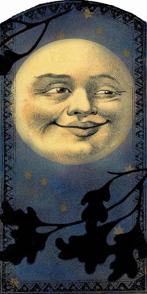 smile Beautiful Moon Art, Vintage Moon Illustration, Vintage Moon Art, September Moon, Full Moon Art, Drawing Down The Moon, Moon Madness, Moon In The Sky, Moon Clipart