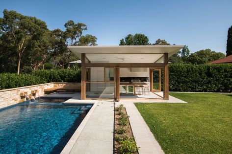 Modern Pool Cabana, Pool Cabana Ideas, Cabana Ideas, Concept Landscape, Clubhouse Pool, Queenslander Homes, Pool Gazebo, Pool Pergola, Modern Pool House