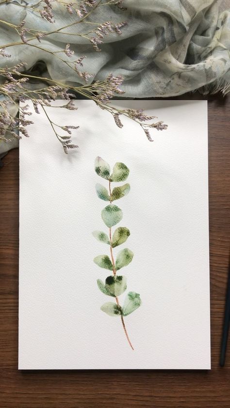 Garima Srivastava | Artist | Author | Surface Designer | Let’s paint simple watercolor eucalyptus leaves. . . . . #watercolorpainting #watercolorbotanicals #watercolorvideo #paintingvideo… | Instagram Watercolour Vines, Fern Painting Watercolor, Green Leaves Watercolor Painting, Paint Poppies, Ivy Watercolor Leaves, Green Leaf Watercolor, Painting Poppies, Simple Watercolor, Watercolor Eucalyptus