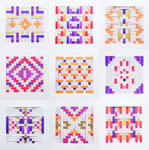 Weaving Paper, Paper Weaving Patterns Design, Weaving Patterns Design, Piskel Art, Paper Wall Hanging, Paper Weaving, Graph Paper Art, Diy Weaving, Hanging Flower Wall