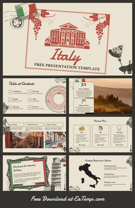 Italy 13 Google Presentation Ideas, Italy Presentation, Aesthetic Slides Presentation, Cute Powerpoint Templates, Graphic Design Cv, Mises En Page Design Graphique, Free Powerpoint Presentations, Powerpoint Slide Designs, Presentation Design Layout